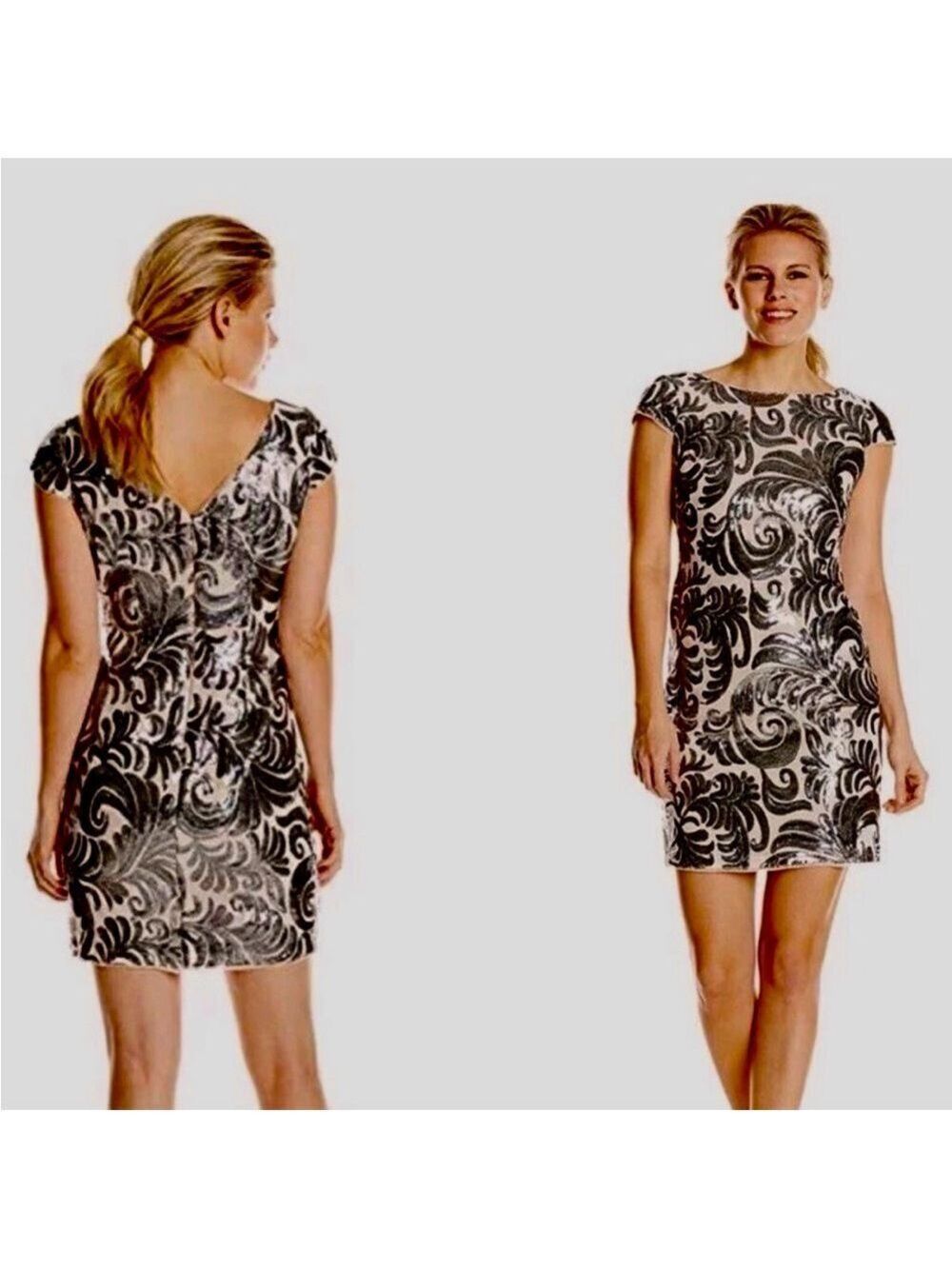 Adrianna Papell Cap Sleeve Sequined Pattern Dress